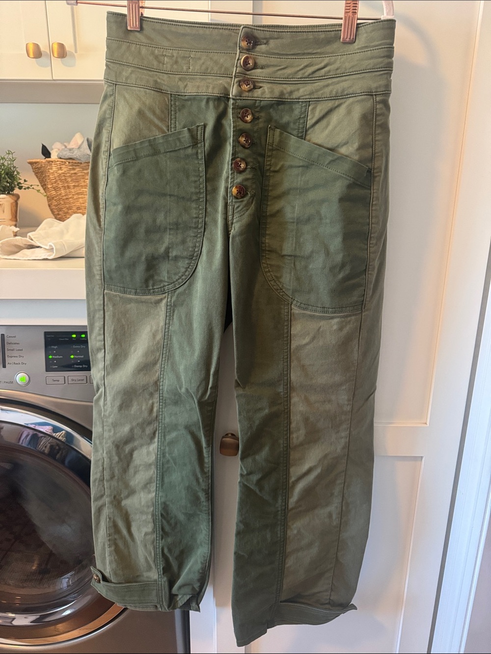 Veronica Beard Olive Green Cargo Pants with Button Front
